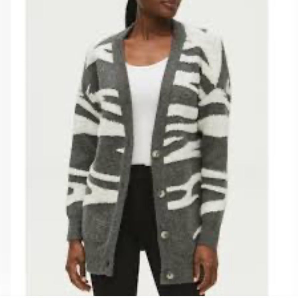 Michael Stars Nell Cardigan Size 2X Charcoal White NWOT